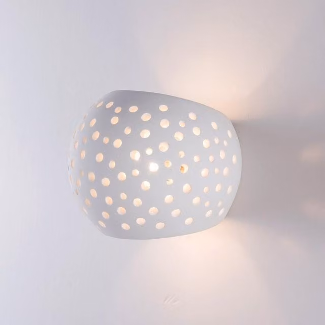 Harper Living White Ceramic Perforated Up & Down Wall Light with Open Sphere Shade