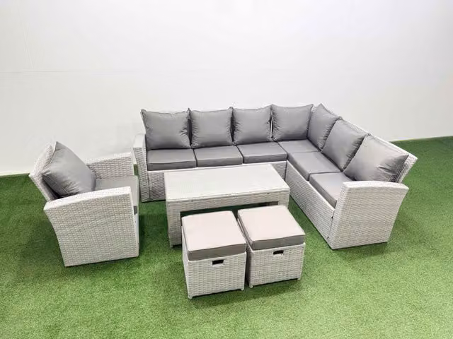 Fimous 6 Piece Rattan Outdoor Furniture Set with Coffee Table and Chairs in Light Grey