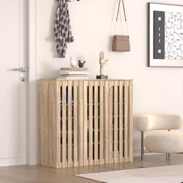 Home Source 3 Door Shoe Storage Cabinet with Adjustable Shelves in Brown