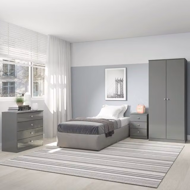 Seconique Denver 2 Door Wardrobe Bedroom Set in Grey and White