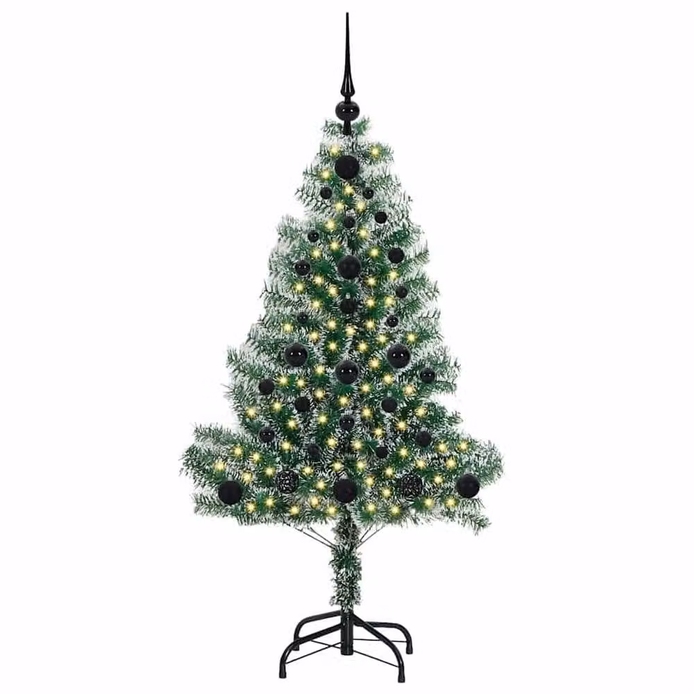 Berkfield Home Snow Flocked Artificial Christmas Tree with LED Lights, Green, Height: 120 cm – 3