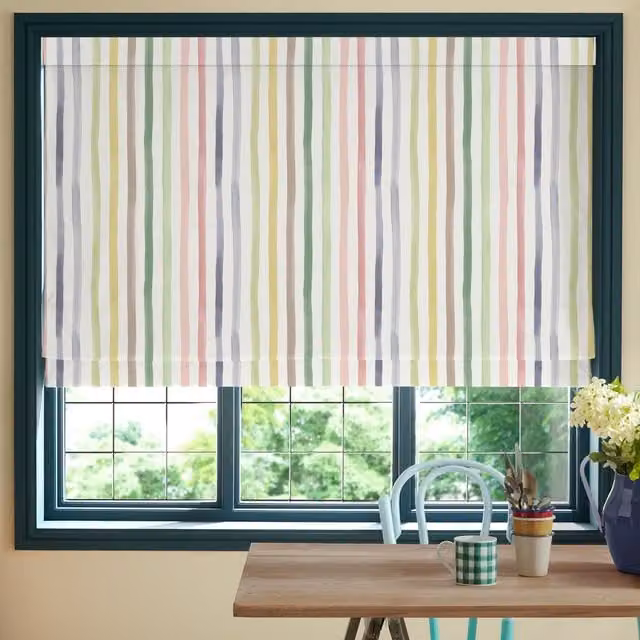 Bluebellgray Tetbury Made To Measure Blackout Roman Blind in Multicolour Watercolour Stripe