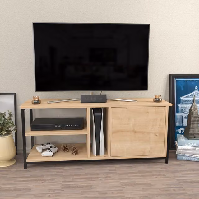Neola TV Unit TV Stand in Sapphire Oak and Black, W/D/H: 120 x 35 x 51 cm