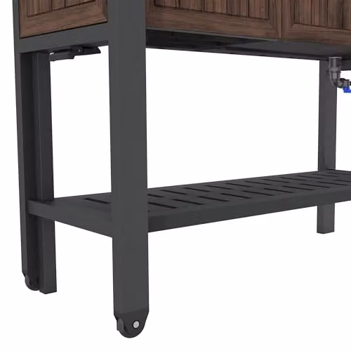 Keter Extendable Party Table in Rosewood, Multifunctional Outdoor and Indoor Serving Station with Slide-Out Shelves, Drinks Cooler, Storage Drawer and Castors – 5