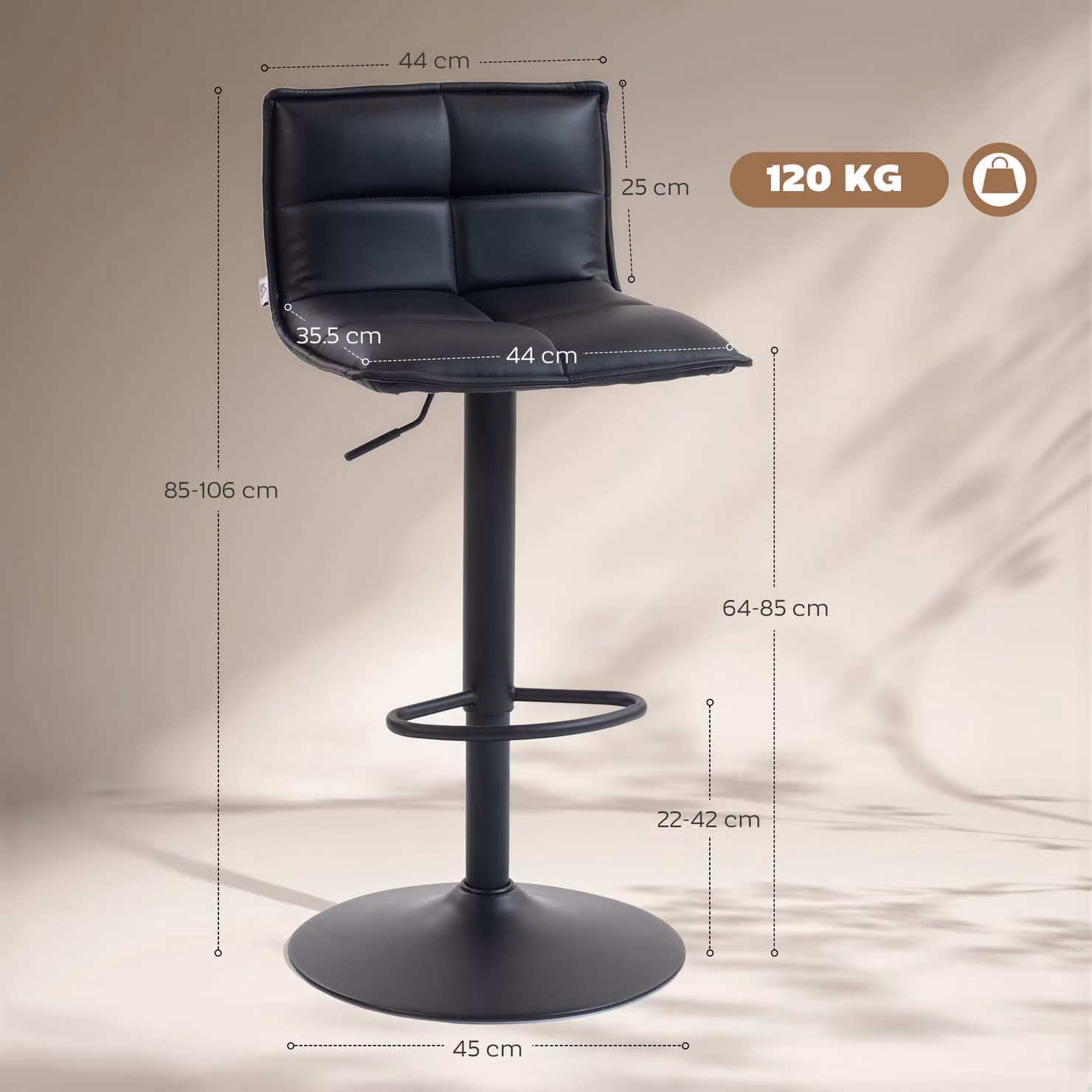 HOMCOM Set of Two Modern Black Faux Leather Bar Stools with 360 Degree Swivel and Metal Legs – 3