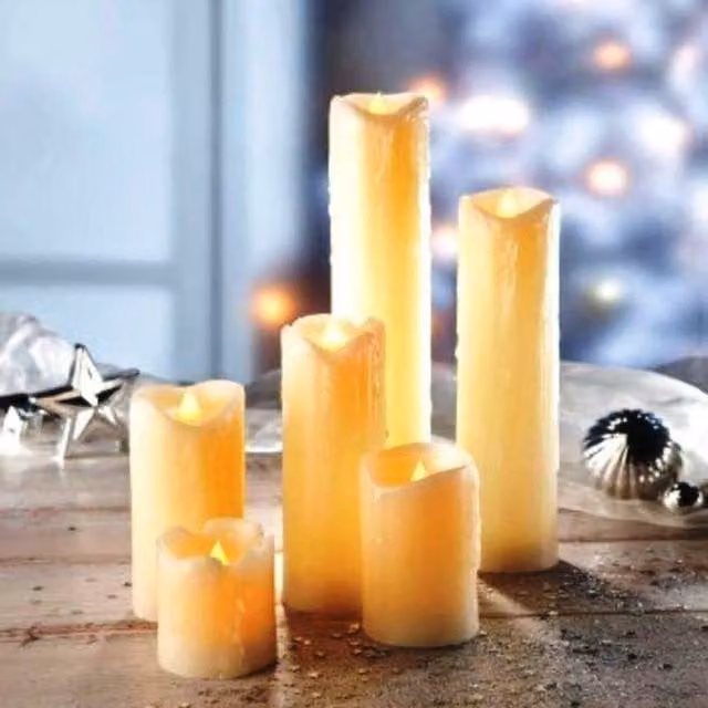 Legend Set of 6 Battery Operated Ivory Real Wax Pillar LED Candles