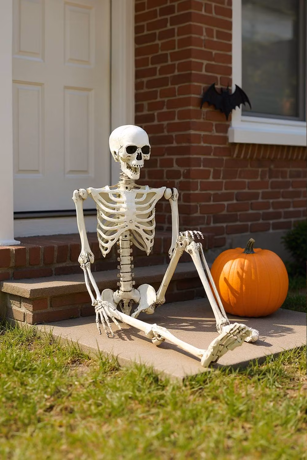 Garden Sanctuary Realistic Full Body Human Skeleton Halloween Decoration with Posable Joints in White – 2