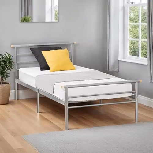 Seconique Orion Single Metal Bed Frame in Silver, W/D/H: 90 x 190 x 84 cm