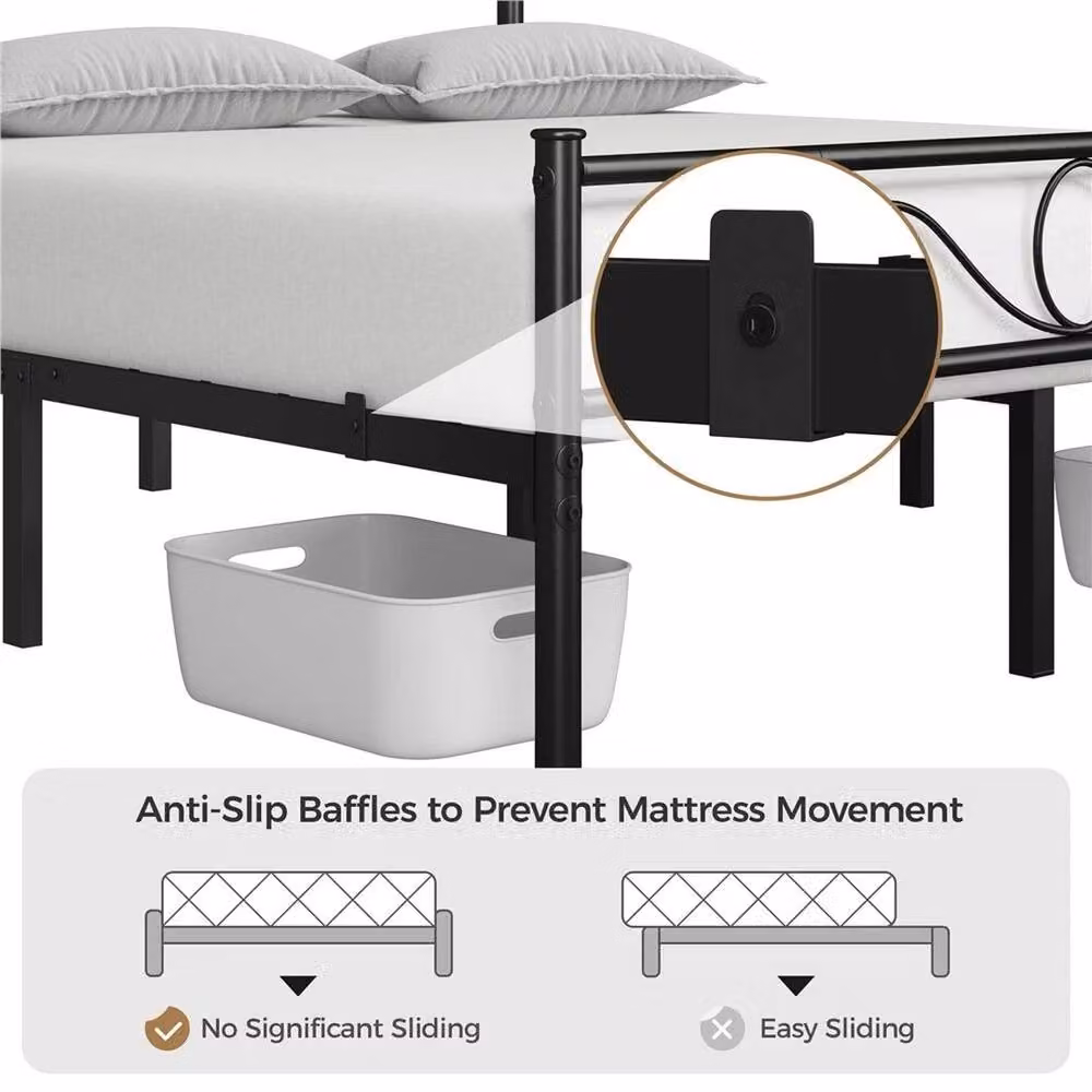KORVIXA King Size Metal Iron Platform Bed in Black, W/D/H: 180 x 200 x 32 cm – 5