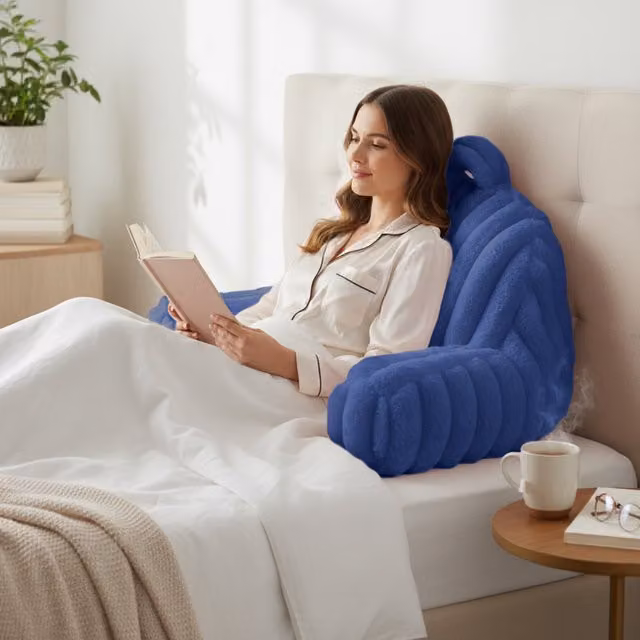 Velosso Plush Supersoft Jumbo Cord Ribbed Wedge Back Supporting Cushion in Blue