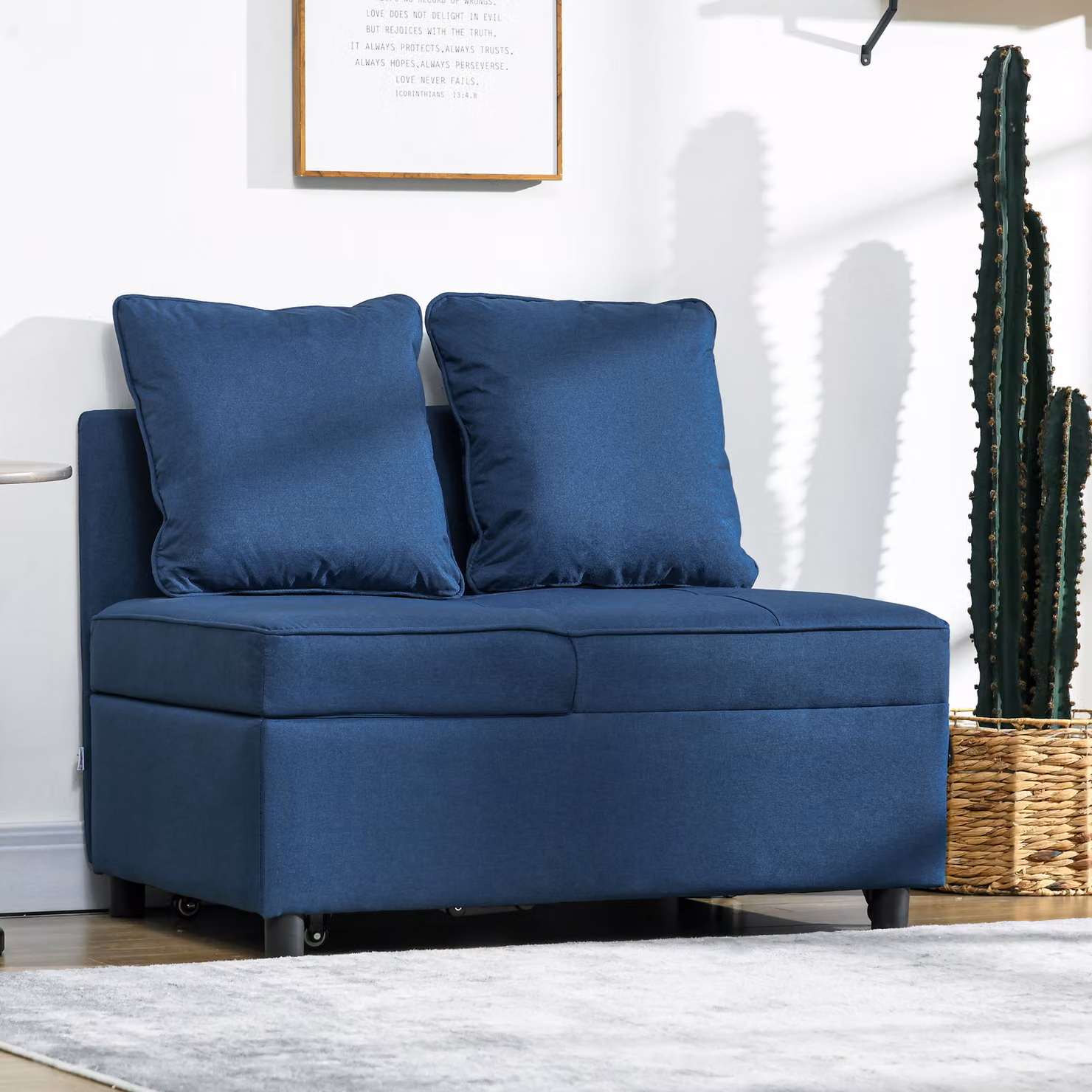 HOMCOM 3-in-1 Single Sofa Bed in Blue with 5-Position Adjustable Back and Removable Washable Pillow – 6