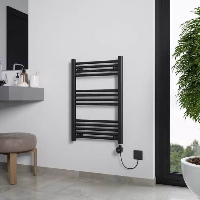 Agadon Grace Electric Designer Towel Radiator in Black with WiFi App Control, W: 50 cm
