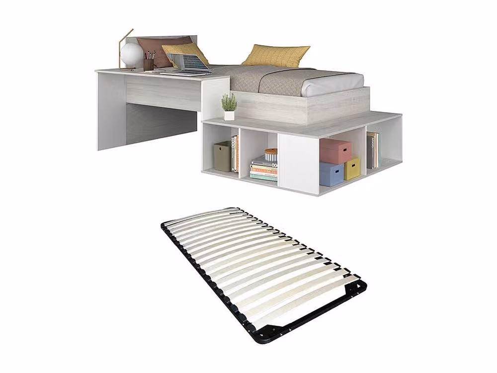 Vente-unique Single Combination Bed with Storage, Desk and Stairs in Natural Light Oak, W/D/H: 90 x 200 x 128.8 cm – 2