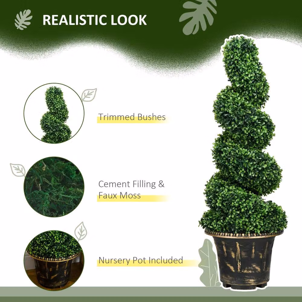 STILVORA Set of 2 Green Artificial Spiral Boxwood Trees, Height: 90 cm – 6