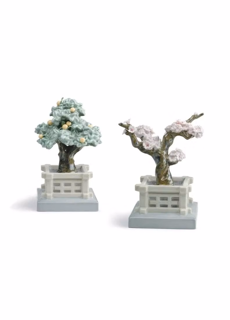 Lladró Japanese Tree Pots Porcelain Figurine in Multicolour
