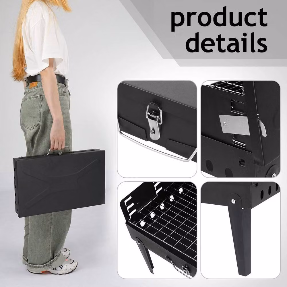 NESTLUNE Compact Charcoal BBQ Grill and Outdoor Firepit in Black, W/D/H: 100 x 100 x 100 cm – 3