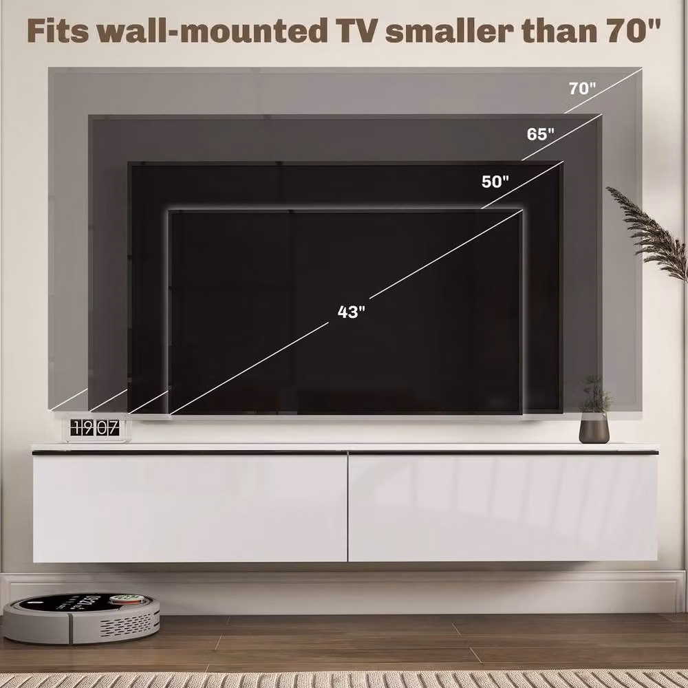 KORVIXA White Minimalist Wall Mount Media Console with Glossy Storage W/D/H: 100 x 100 x 100 cm – 3