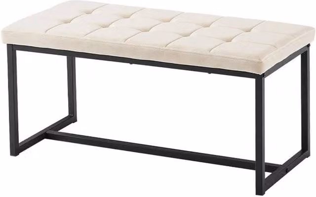 Kelvenix Beige Velvet Padded Dining Bench with Metal Frame – 1