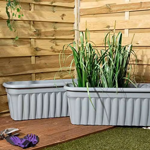 Wham Vista Rectangular Plastic Garden Trough Planter Set, Grey, W/D/H: 80 x 30.5 x 29.5 cm (2 units) – 3