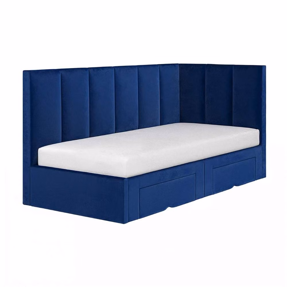 Flair Harley Corner Upholstered Fabric Bed Frame with Storage Drawers in Blue, 100 x 200 cm – 2