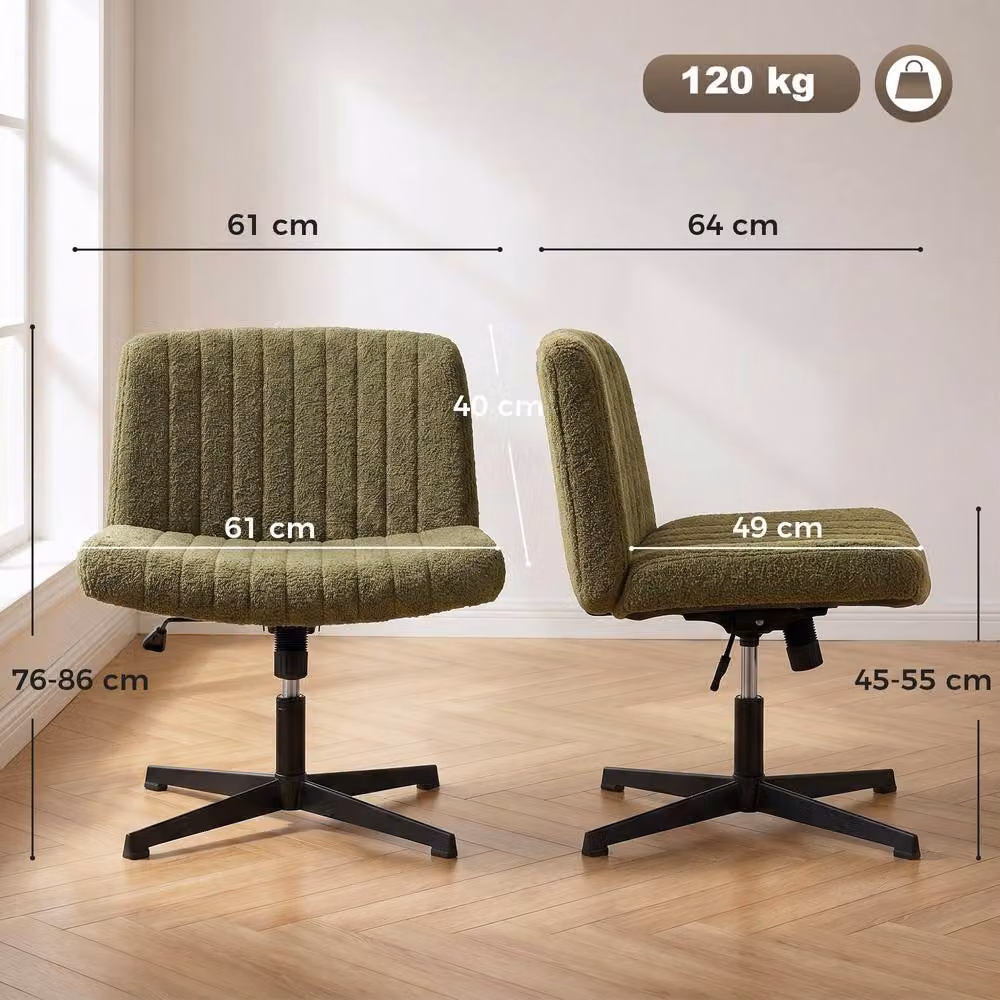 HOMCOM Green Bouclé Upholstered Task Chair with 360 Degree Swivel for Home Office – 3