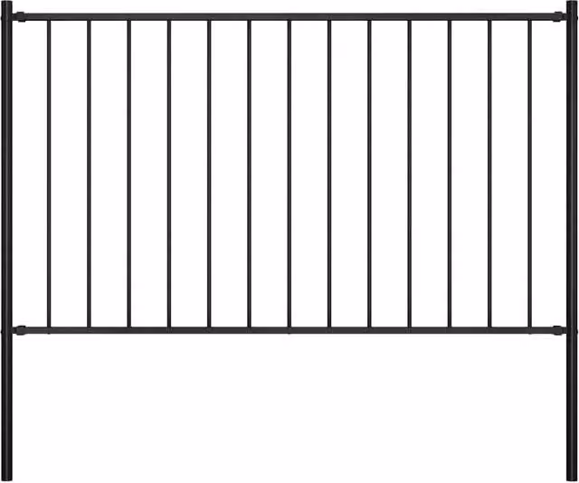 Berkfield Home Black Powder-coated Steel In-ground Round Fence Panel with Posts, H: 170 cm, W: 75 cm