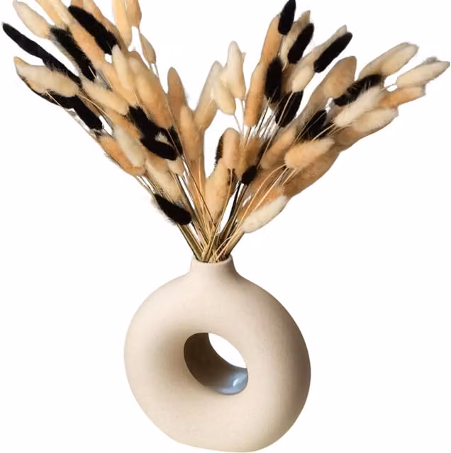 Pirlo Plush Modern Round Ceramic Tabletop Vase in Beige, Brown and White