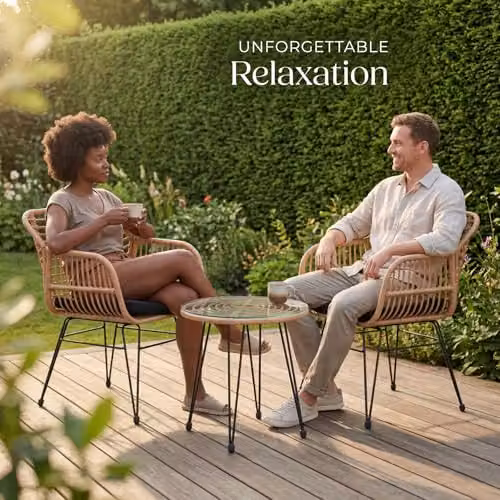 tectake 3-Piece Molfetta Rattan Garden Furniture Set in Beige/Sand/Brown/Yellow – 6