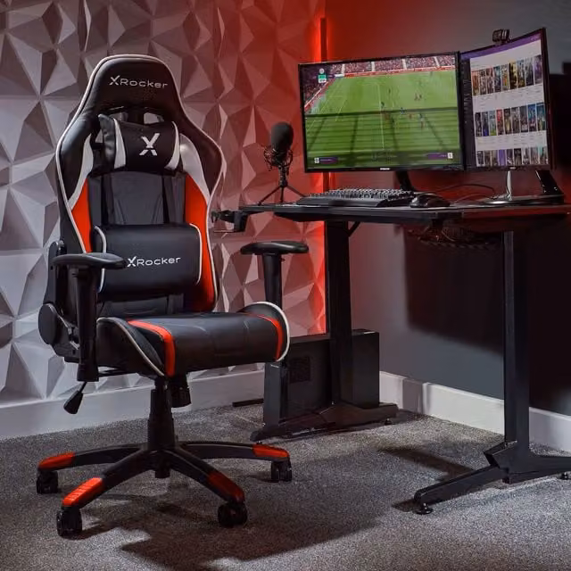 X Rocker Agility Junior Gaming Chair in Red and White with Synthetic Leather and Headrest