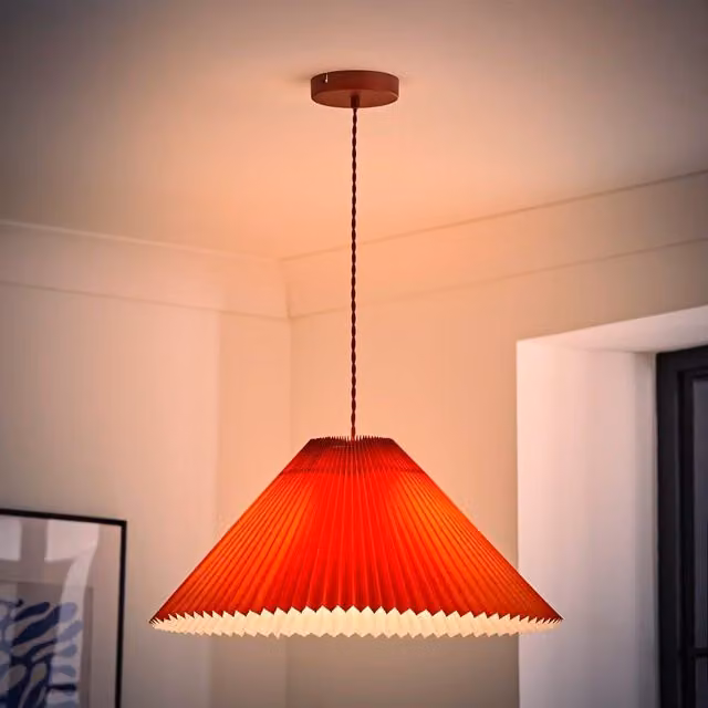 ValueLights Akira Pleated Single Drop Ceiling Pendant Light with LED Bulb in Burnt Orange