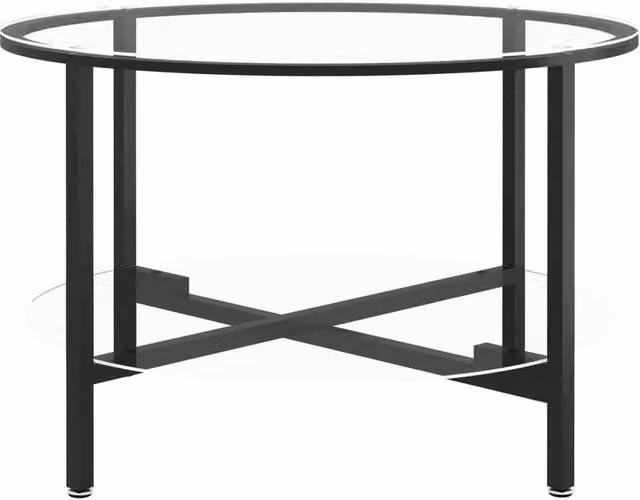 Berkfield Home Round Tea Table with Black and Transparent Tempered Glass, W: 70 cm, D: 70 cm, H: 46 cm
