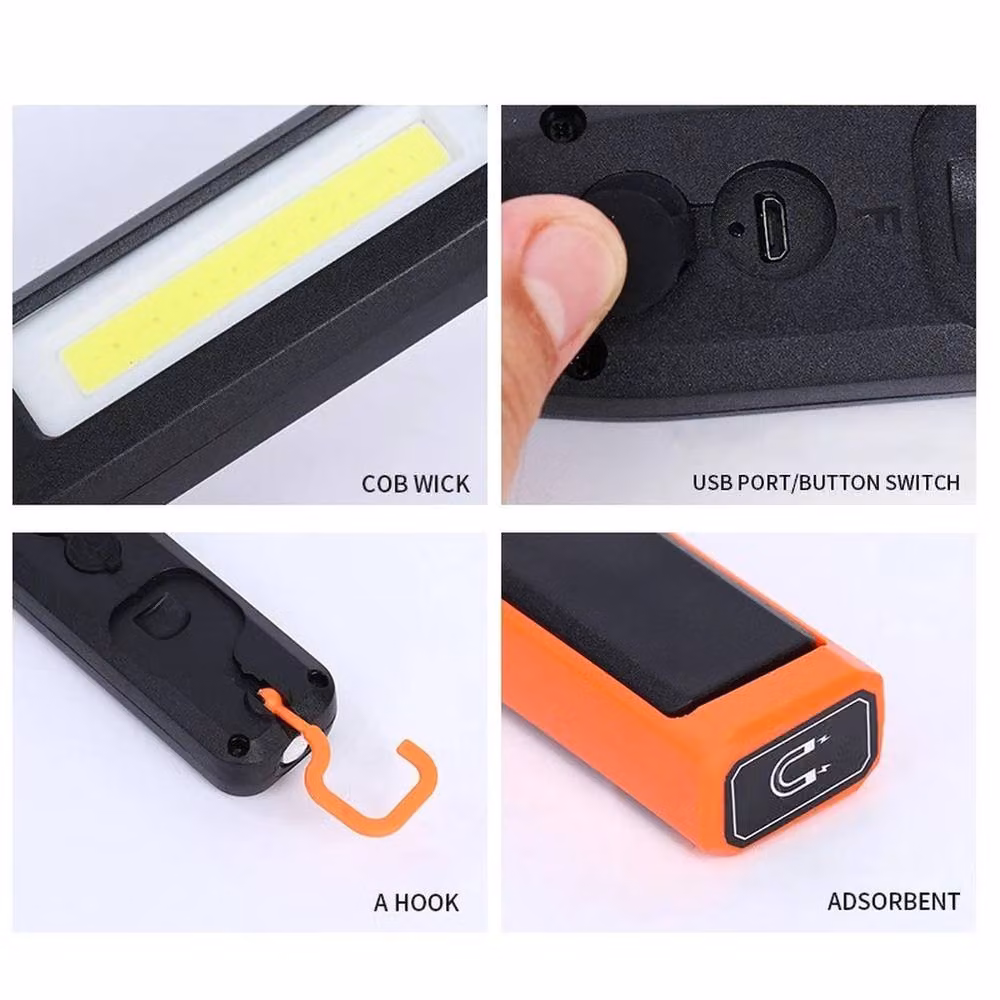 NESTLUNE 2 COB LED Cordless Magnetic Work Light with USB Rechargeable Battery in Orange – 3
