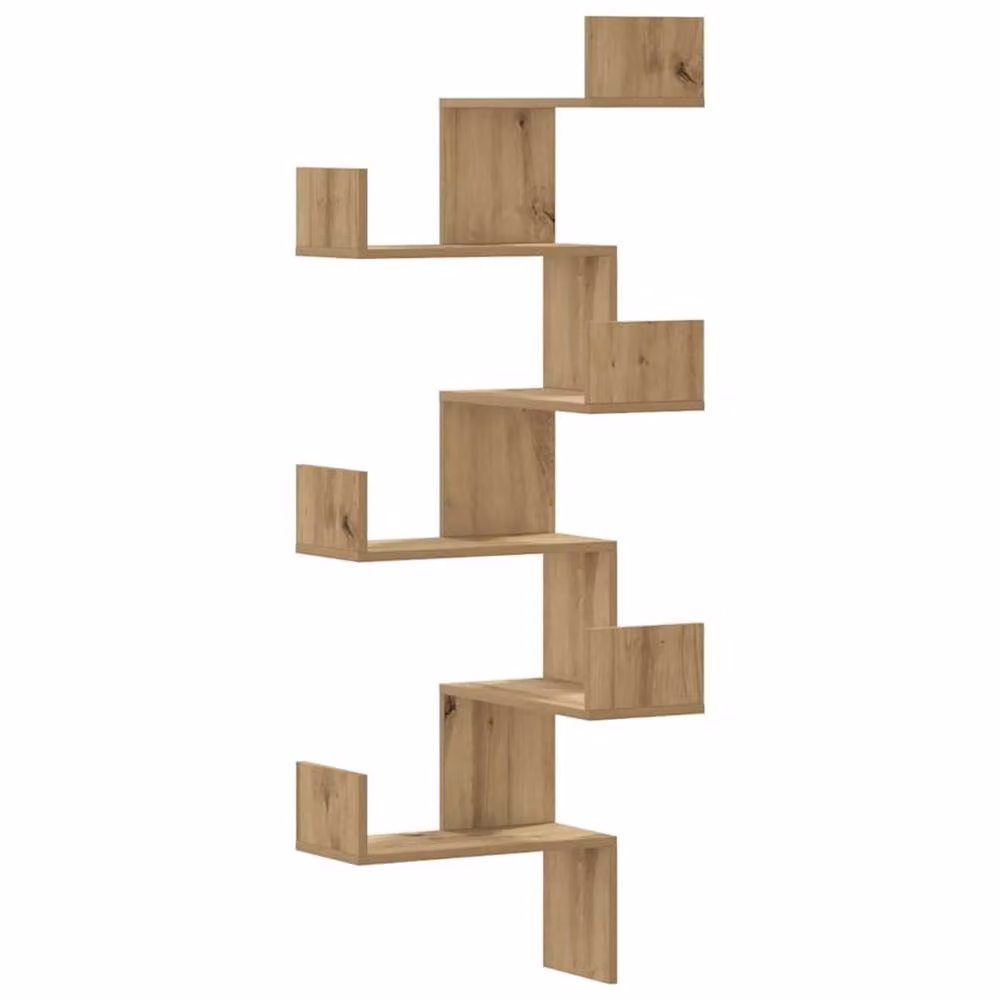 Berkfield Home Artisan Oak Wall Corner Shelf in Brown, W/D/H: 45 x 45 x 147 cm – 2
