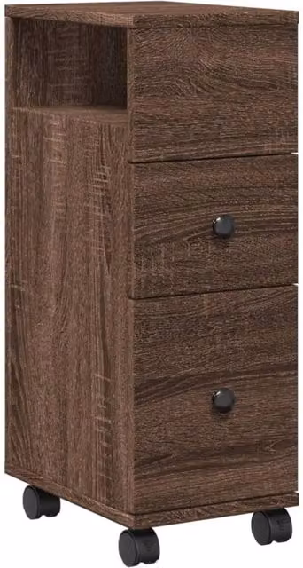 Berkfield Home Narrow Freestanding Bathroom Cabinet with Wheels in Brown Oak