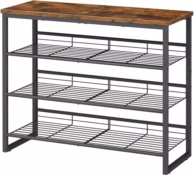 Furnold 4-Tier Hallway Shoe Rack with Adjustable Shelves, Rustic Brown, W/D/H: 75 x 29 x 59 cm