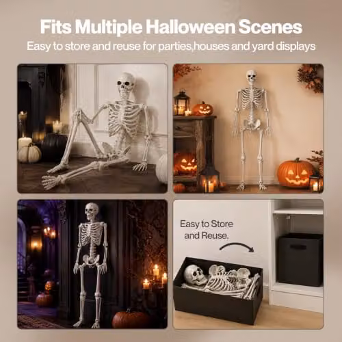 Yezi Halloween Life Size Poseable Skeleton in White, Height: 165 cm – 4
