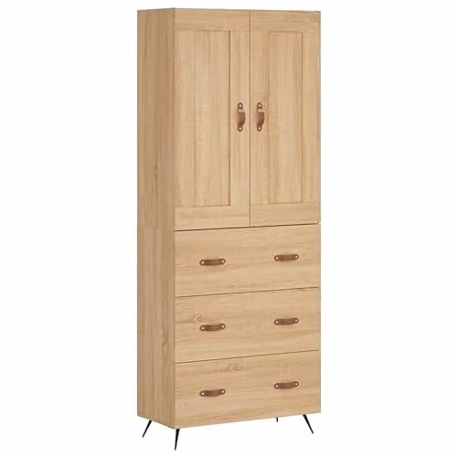 vidaXL Industrial Style Sonoma Oak Highboard Sideboard with Metal Feet, Brown, W/D/H: 180 x 50.1 x 69.5 cm