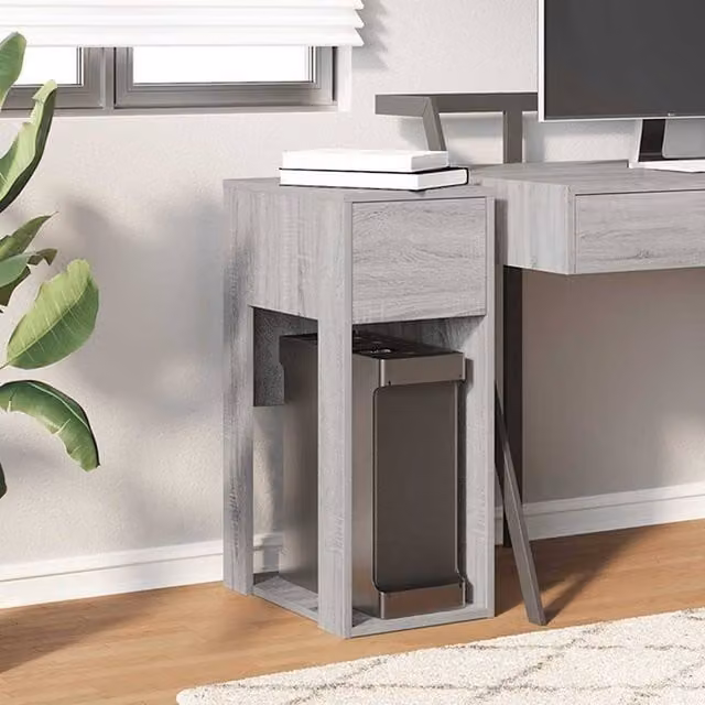 Berkfield Home Durable Computer Tower Stand with Drawer, Grey Sonoma, W/D/H: 30 x 44 x 74 cm – 1