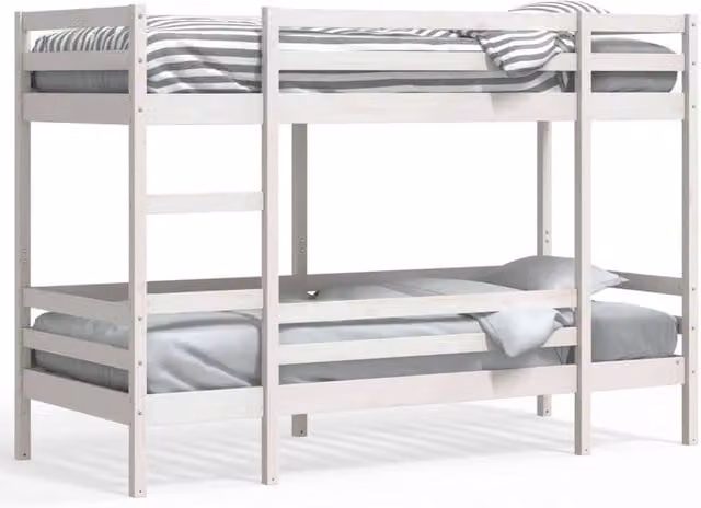 Berkfield Home Single Solid Wood Pine Bunk Bed in White, W/D/H: 90 x 190 cm
