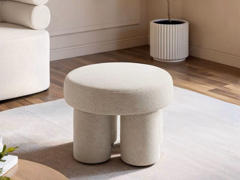 Solace+Co Ferro Pouffe Set in Beige Bouclé Fabric – 3