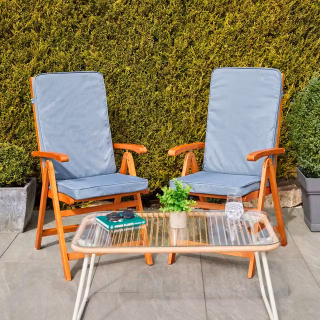 Icon High Back Indoor Outdoor Chair Cushion, Set of 2, Grey and Blue