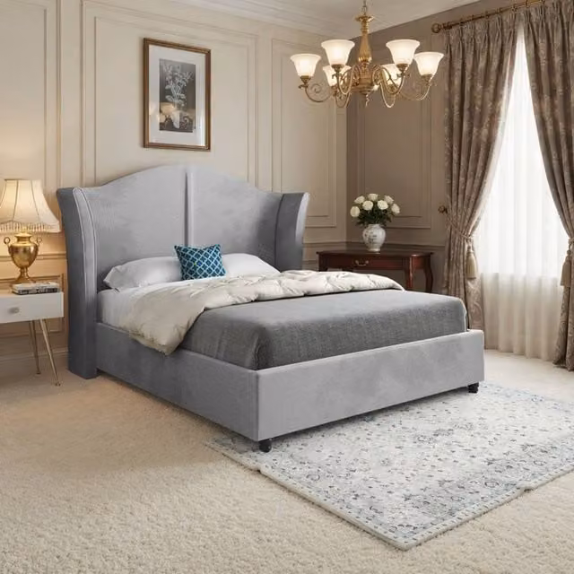 Casani Tissington Super King Upholstered Velvet Designer Bed Frame in Grey, W/D/H: 200 x 137 x 189 cm