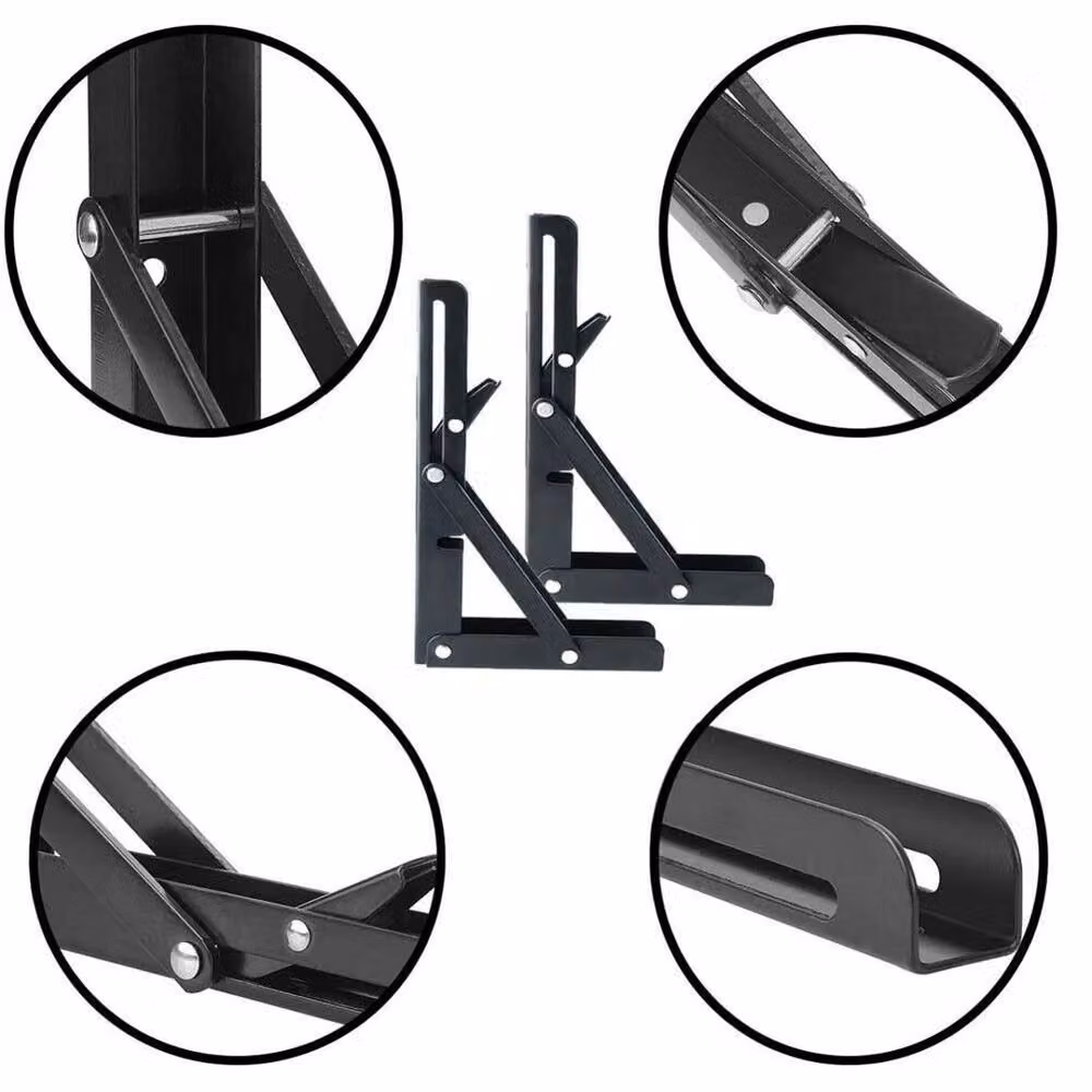 VOGREX Black Folding Bracket Table Extension Shelf Wall Hinges, 2 Piece Set – 4