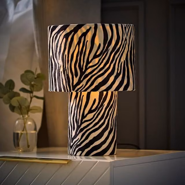 Nessa Zebra Pattern Velvet Table Lamp in White and Black