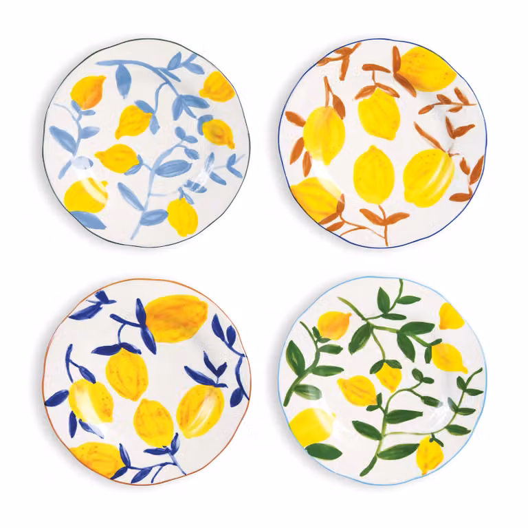 &Klevering Medium Lemon Twig Stoneware Dinner Plate Set of 4, Multicolour