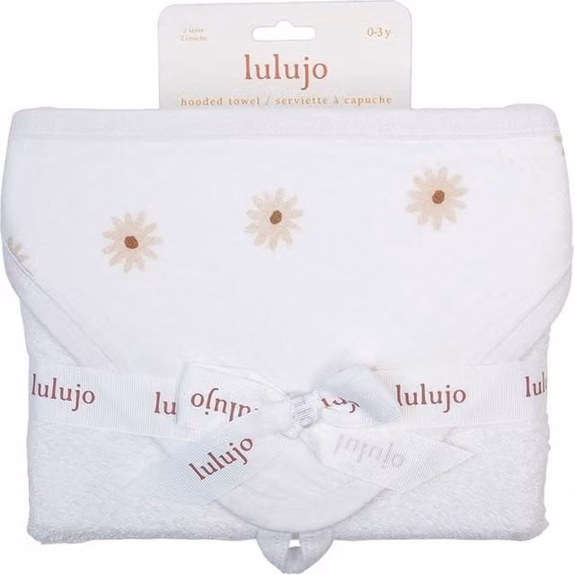 Lulujo White Floral Daisies Hooded Terrycloth Towel with Hanging Loop