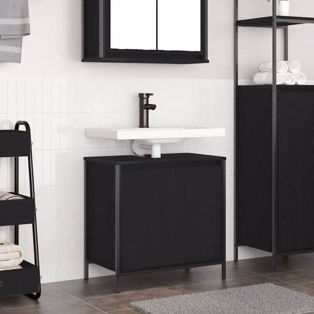 Berkfield Home Modern Black Freestanding Bathroom Basin Cabinet W/D/H: 60 x 34.5 x 60 cm – 2