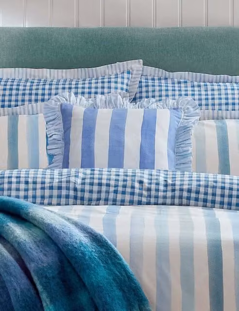 Bluebellgray Pure Cotton Striped Rectangular Cushion in Blue Mix