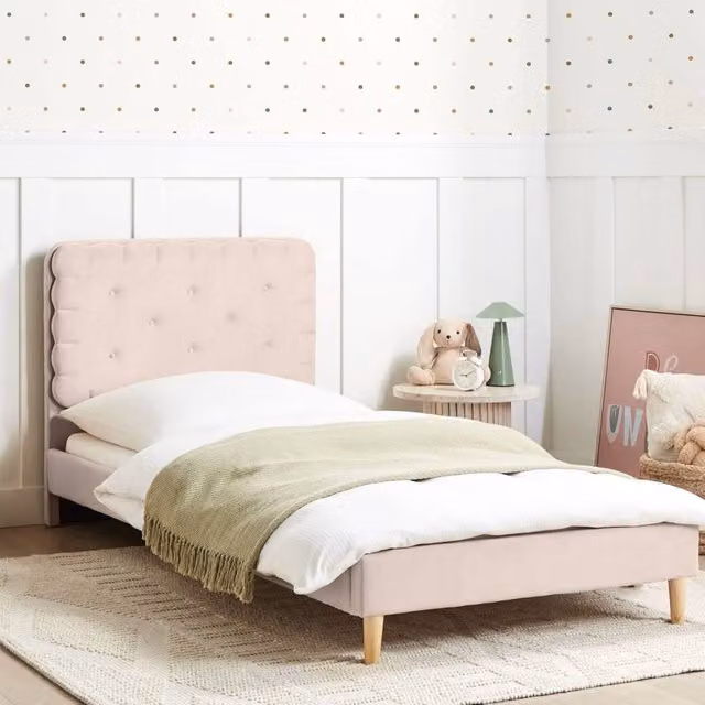 Wyld and Coco Beige Velvet Upholstered Bed, W/D/H: 90 x 200 cm – 1