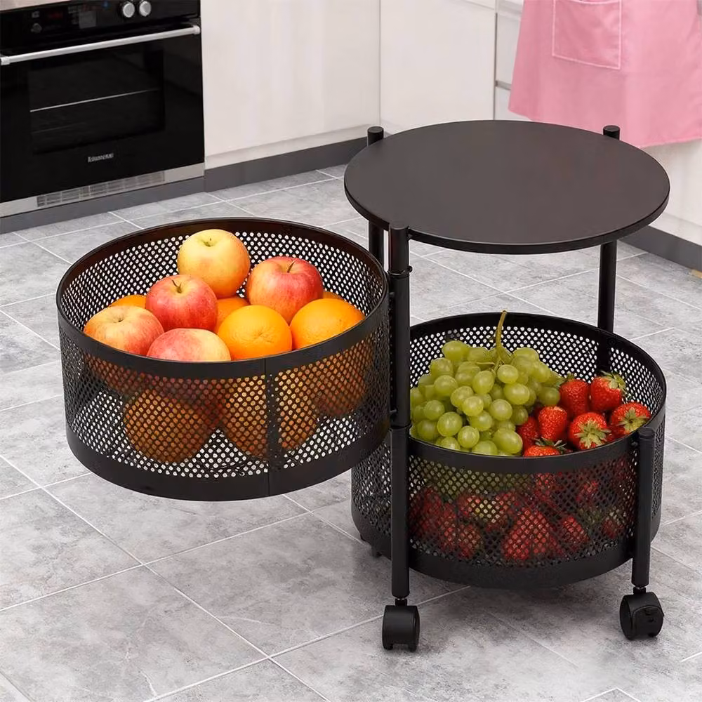 EONLION 2 Tier Kitchen Storage Rack Rotatable Basket Organiser Trolley Cart in Black – 3